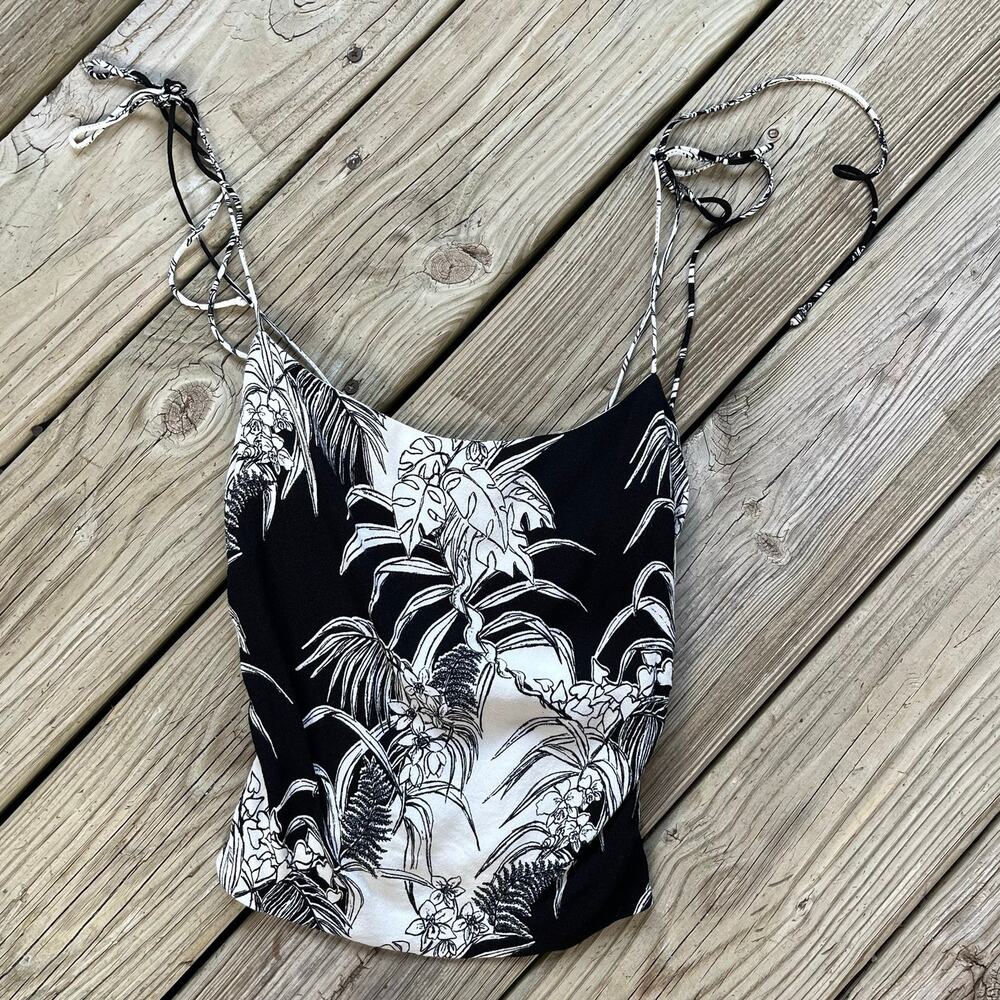 Reformation Women's Black & White Palm Print Strappy Crop Top Size 4